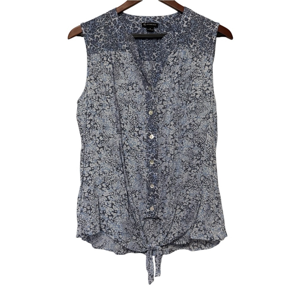 New Directions Button Up Tie Front Floral Animal Sleeveless Top Women’s Medium
